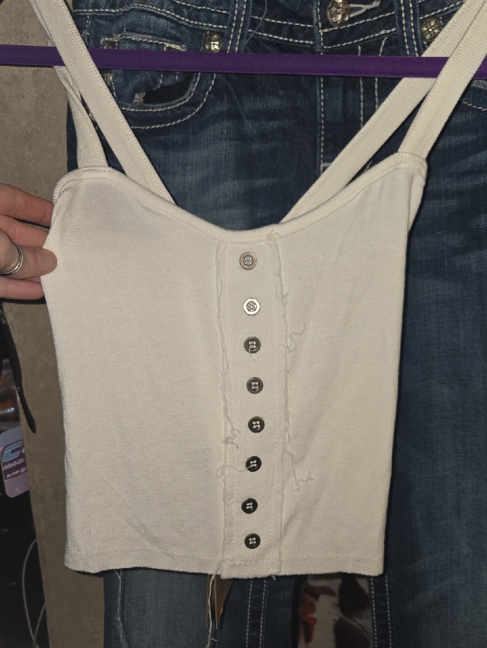 POL Cream Ribbed Button-Front Camisole